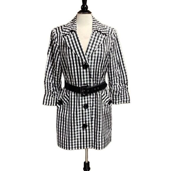 Anthracite Black & White Gingham Quarter Sleeve Rain Jacket Size 10 - Picture 1 of 11